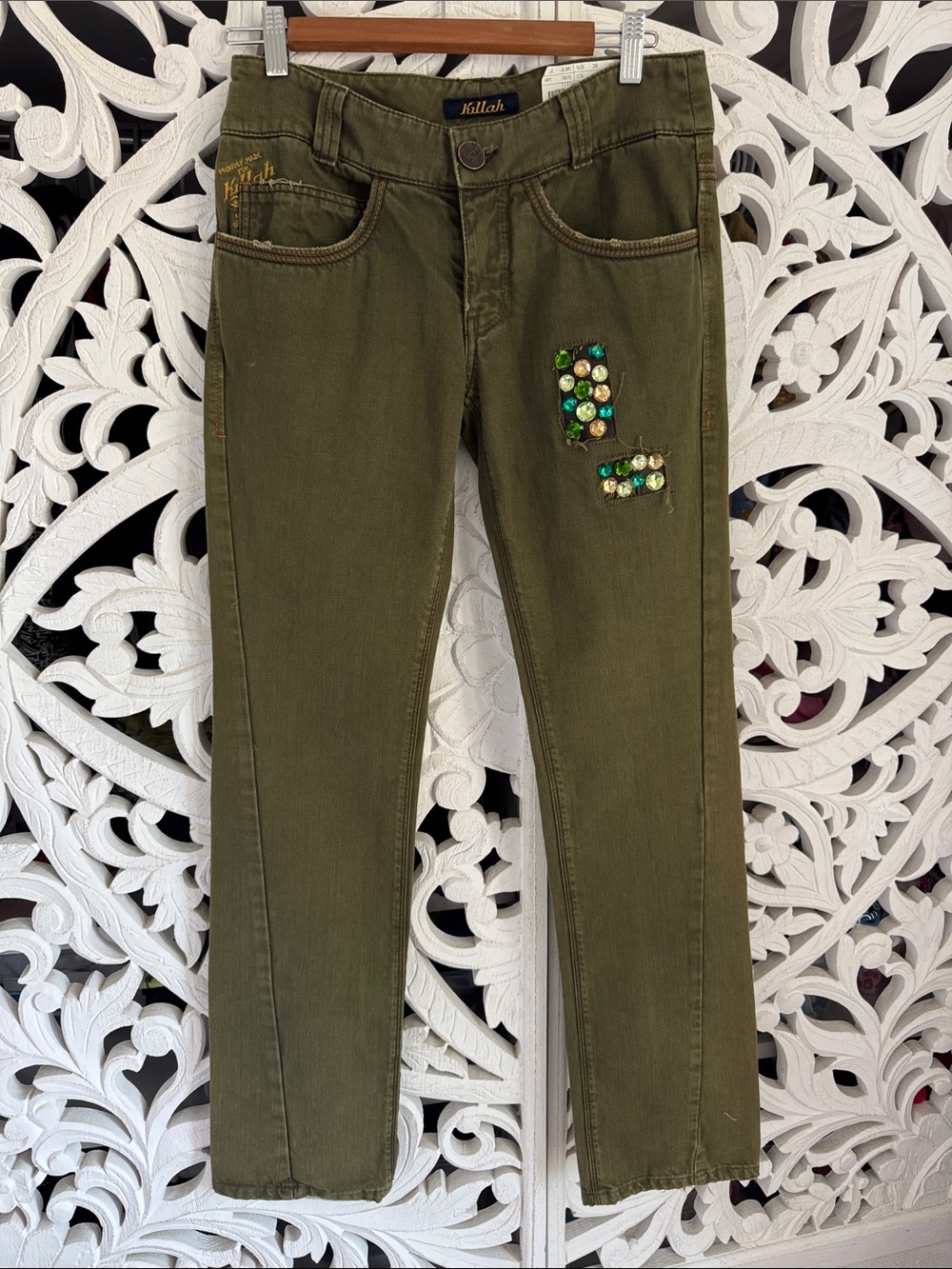 NWT Killah Deadstock Y2K Olive Jeweled  Jeans Sz 28